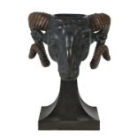 Wood and Patinated Metal Ram's-Head Jardiniere