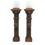 Pair of Bronze and Metal-Mounted Oak Columns