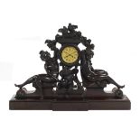 French Gilded Age Carved Mahogany Mantel Clock