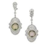 Pair of Tahitian Pearl and Diamond Earrings