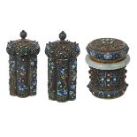 Three Chinese Export-Style Silver & Enamel Pieces