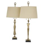 Pair of Contemporary Bronze and Marble Lamps
