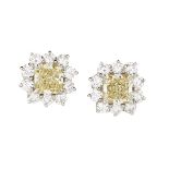 Pair of Fancy Yellow and White Diamond Earrings