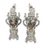 Pair of Dresden-Style Porcelain Palace Urns
