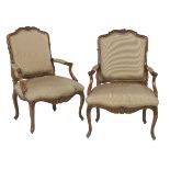 Pair of Louis XV-Style Fruitwood Fauteuils