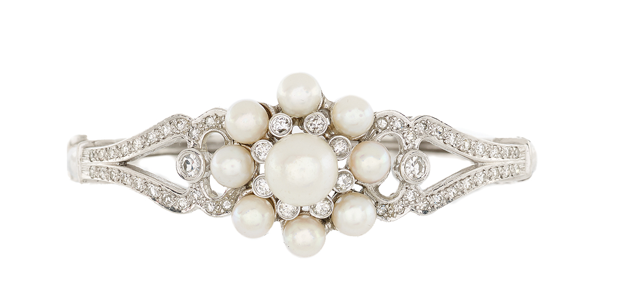 Pearl and Diamond Bangle Bracelet