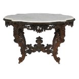 American Rosewood and Marble Top Center Table