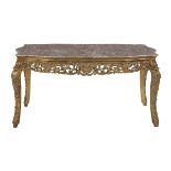 Louis XV-Style Giltwood & Marble-Top Center Table