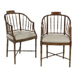 Pair of Maple Faux Bamboo Windsor Tub Chairs