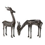 Pair of Persian Inlaid Patinated Steel Gazelles