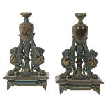Pair of Neo-Grec Painted and Parcel-Gilt Finials