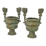 Pair of Patinated Bronze Urns