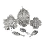 6 Buccellati Sterling Leaf Dishes & Caddy Spoons