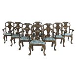 Eight George II-Style Mixed Woods Dining Chairs