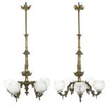 Pair of Exceptional Gilt-Bronze Gasoliers