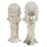 Near Pair of Italian Neoclassical Alabaster and Marble Lamps