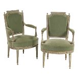 Pair of Louis XVI-Style Polychrome Fauteuils