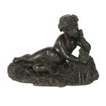 Continental Patinated Bronze of a Reclining Putto