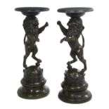 Pair of Marble-Top Bronze Lion Pedestals