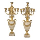 Pair of French Gilt-Bronze and Onyx Candelabra
