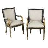 Pair of Regency-Style Ebonized Armchairs