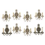 Set of Eight Beaux-Arts Silverplated Sconces