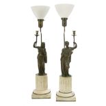 Pair of Napoleon III Bronze & Marble Candlesticks