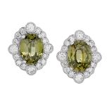 Pair of Demantoid Garnet and Diamond Earrings