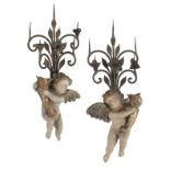 Pair of Composition and Metal Figural Sconces