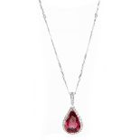 Rubellite and Diamond Pendant with Chain