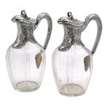 Pair of French Silver and Glass Claret Jugs