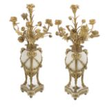 Pair of Belle Epoque Marble and Bronze Candelabra