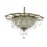 French Gilt-Bronze & Glass Flush-Mount Chandelier