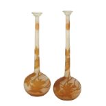 Pair of Assembled Galle Cameo Glass Stick Vases