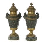 Pair of Neoclassical-Style Bronze and Marble Urns