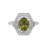 Demantoid Garnet and Diamond Ring