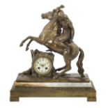 Bronze and Alabaster Figural Mantel Clock