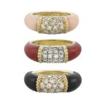 Three Diamond and Coral Rings