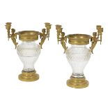 Pair of French Bronze and Cut Glass Urns
