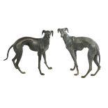 Pair of Large Bronze Figures of Whippets