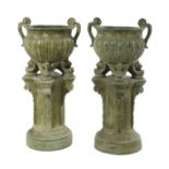 Pair of Neoclassical-Style Urns on Pedestals