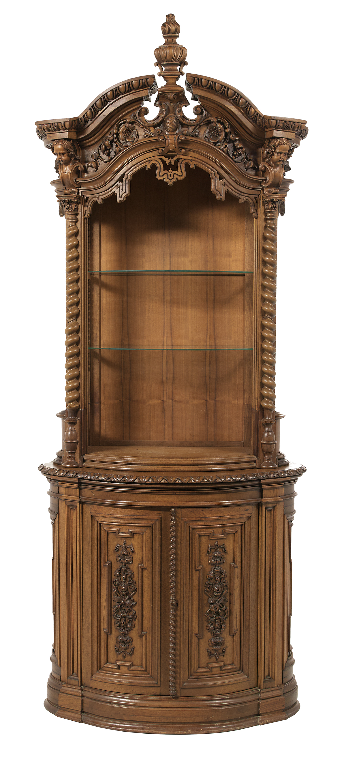 American Carved Walnut Vitrine/Cabinet