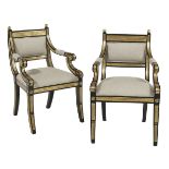 Pair of Regency-Style Ebonized Armchairs