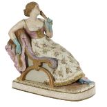 Tinted Parian Biscuit Figure of a Seated Coquette