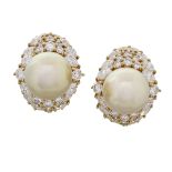 Pair of South Sea Pearl and Diamond Ear Clips