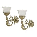 Pair of Renaissance Revival Brass Gas Sconces