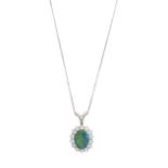 Black Opal and Diamond Pendant with Chain