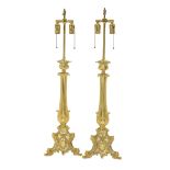 Pair of Rococo Revival Gilt-Bronze Lamp Standards