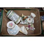 A quantity of china including Wedgwood powder bowl and lid, Royal Worcester pin dishes, a swan,