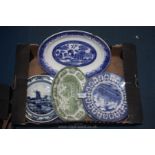 Miscellaneous Plates including steak plates, willow and an old willow meat plate,